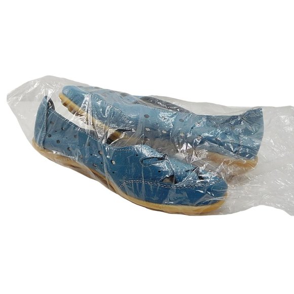 New Womens Blue Leather Breathable Support Flat Shoe / Toe Sandal Size 8.5 - 9 W - Picture 5 of 9